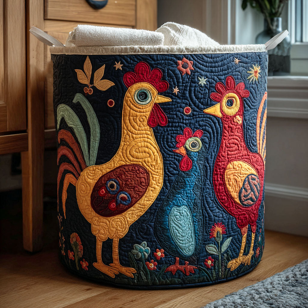 Jolly Roosters Quilted Laundry Basket Perfect Housewarming Gift with Quilted Laundry Basket