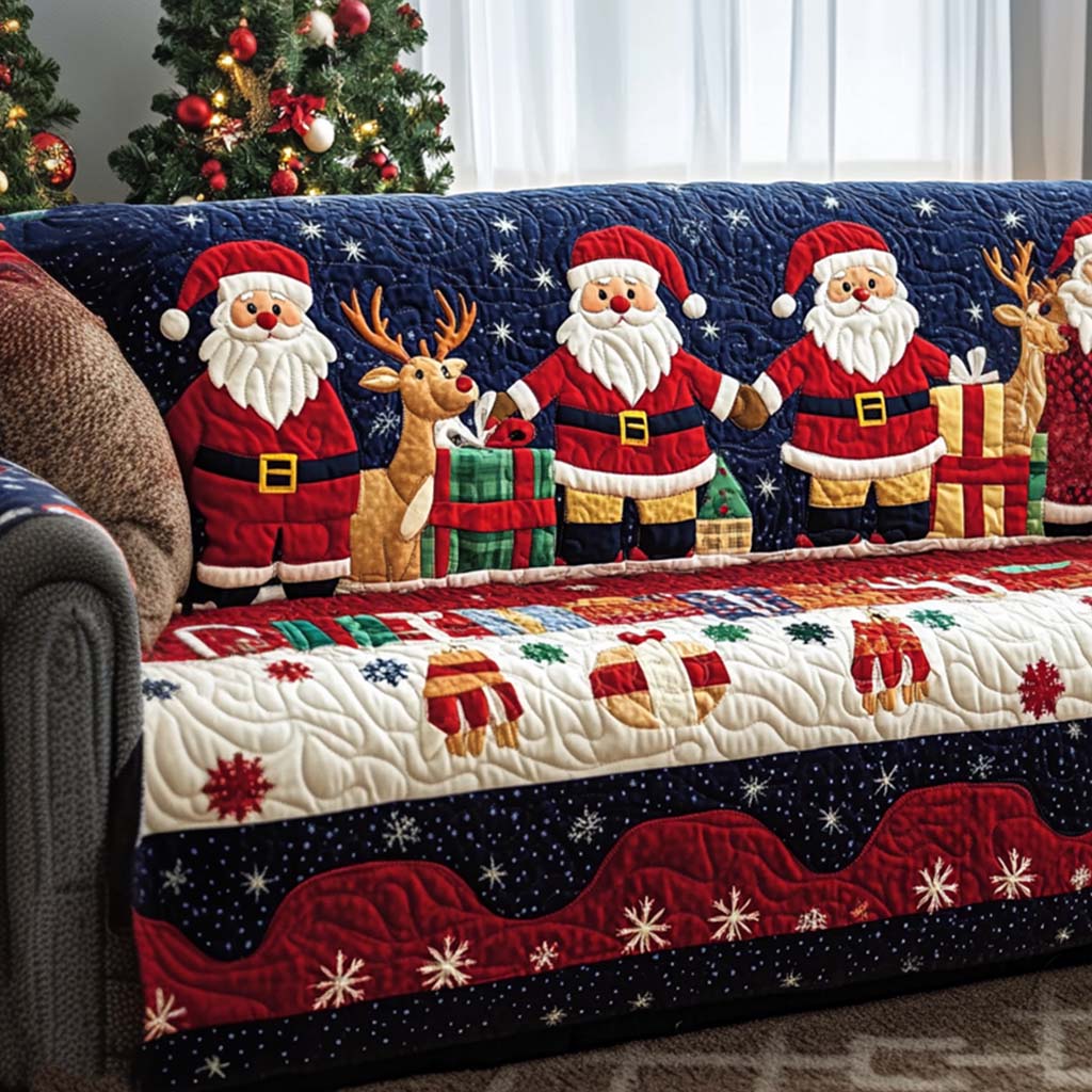 Jolly Santa Quilted Sofa Cover Winter Living Room Decor Unique Gifts For Family