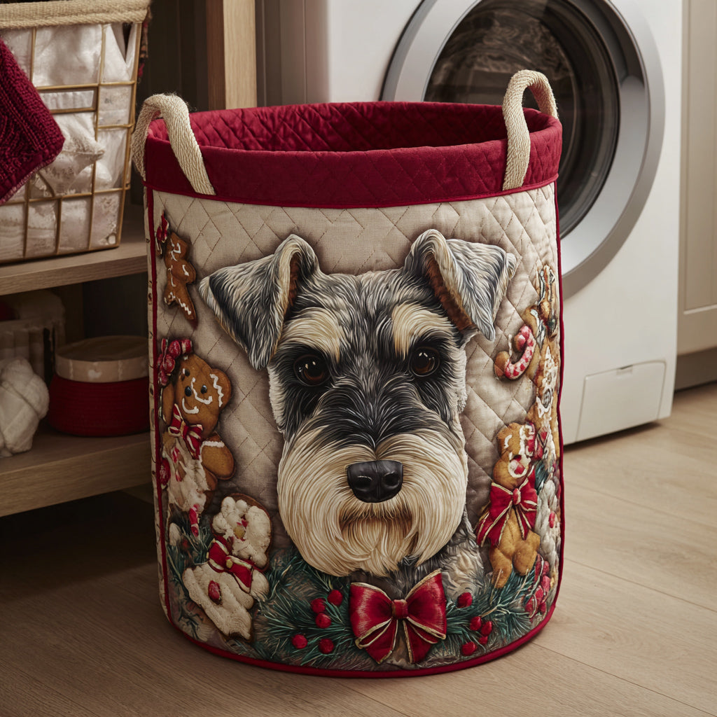 Jolly Schnauzer Dog Quilted Laundry Basket Practical Home Storage Gift with Quilted Design