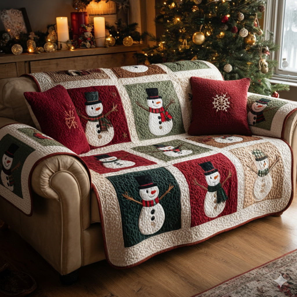 Jolly Snowman Holiday Quilted Sofa Cover Christmas Couch Covers Mother In Law Christmas Gift