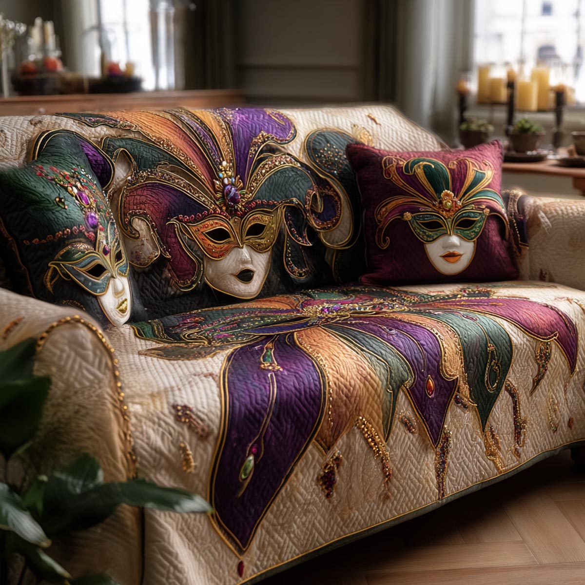 Joyful Season Quilted Sofa Cover Sofa Seat Protector Mardi Gras Gift Shop