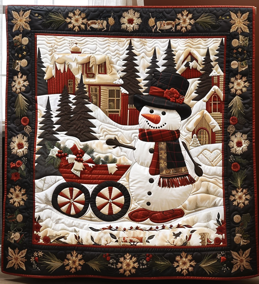 Joyful Snowman Quilted Blanket Aesthetic Christmas Bedroom Decor Mother In Law Christmas Gift