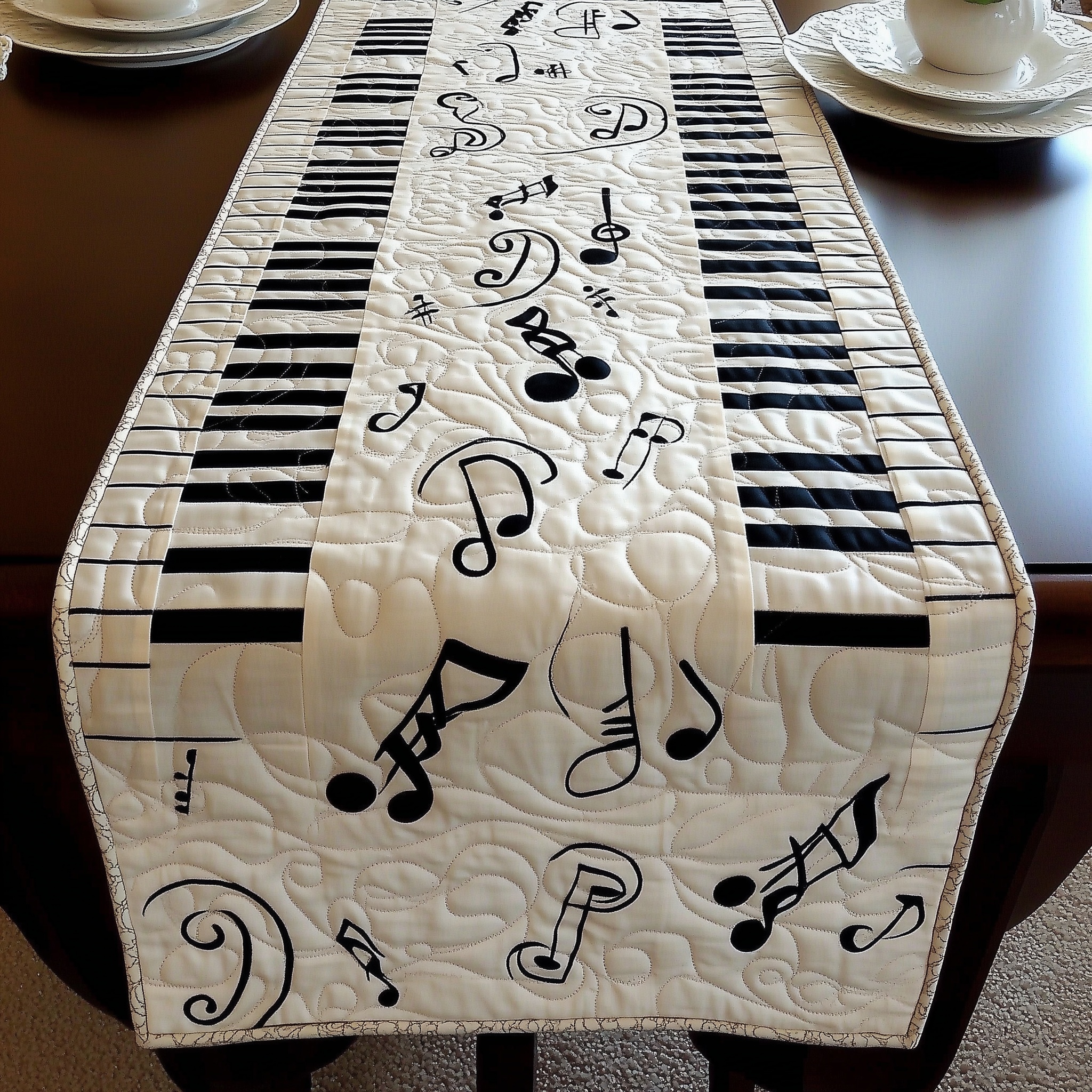 Keyboard Quilted Table Runner Rustic Kitchen Dining Decor Gift For Cozy Family Home Lovely