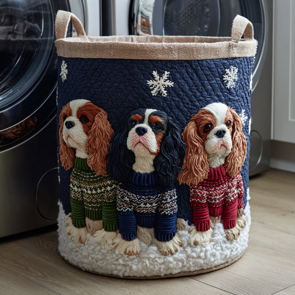 King Charles Sweater Quilted Laundry Basket Trendy Quilted Laundry Tote for Home and Dorm
