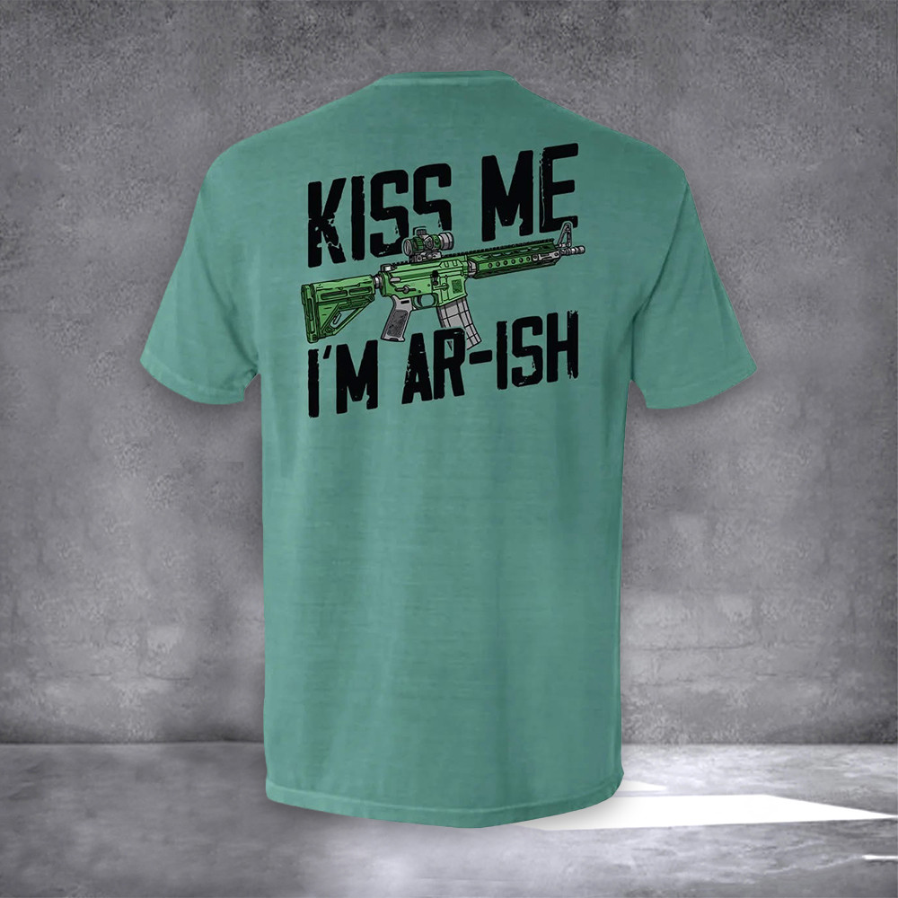 Kiss Me I'm Ar-Ish Gun St Patrick's Day Men's Shirt Funny St Paddy's Day Gun Lover Gifts - Image 2