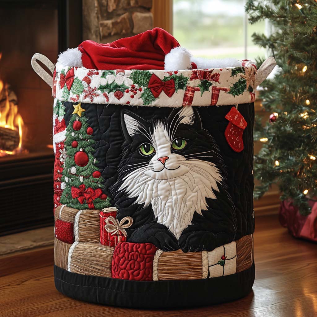Kitten Under Tree Quilted Laundry Basket Luxury Quilted Laundry Basket for Elegant Interiors