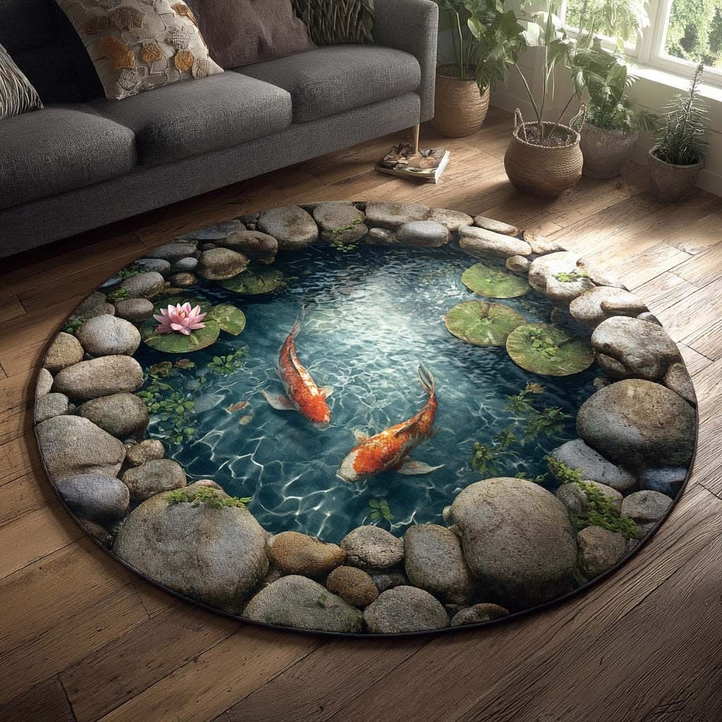 Koi Fish Amber Koi Ripple Round Mat Round Rugs Carpet Best Father's Day Gifts 2026
