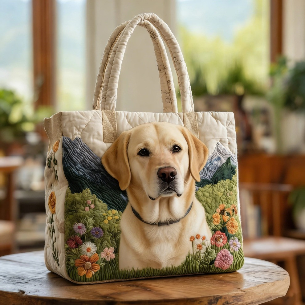 Labrador Quilted Tote Bag Floral Dog Art Tote Bag Best Labrador Gifts For Owners