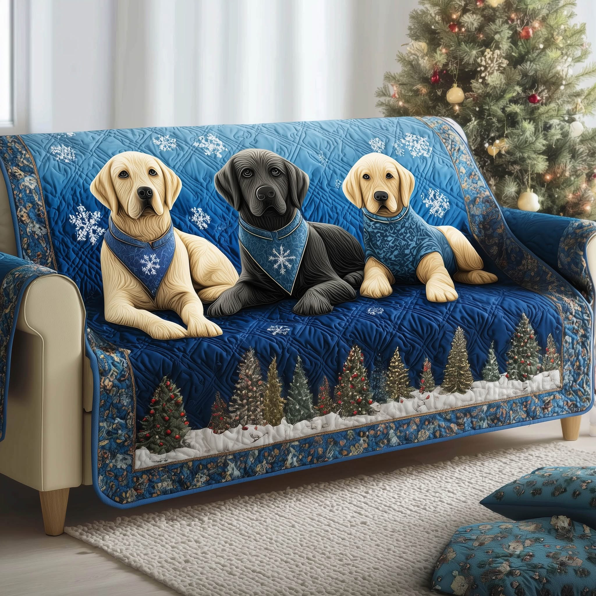 Labrador Retriever Festival Quilted Sofa Cover Christmas Couch Cover Gifts For Dog Lovers
