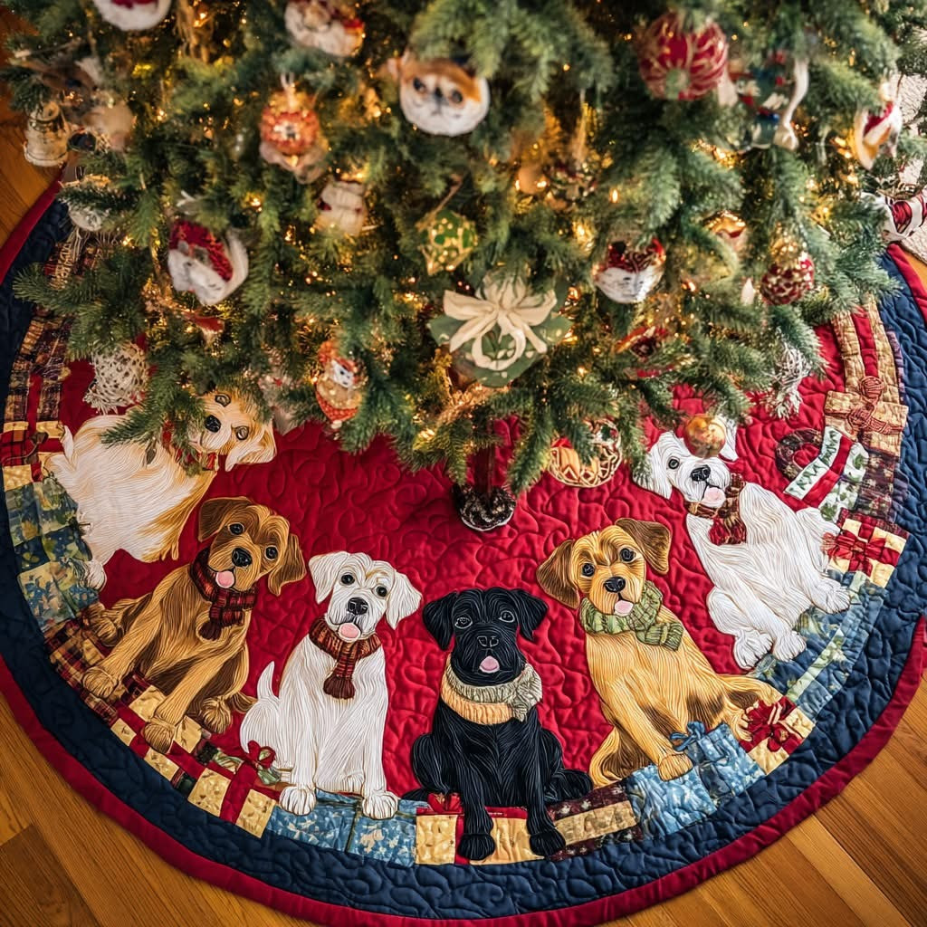 Labrador Retriever Quilted Christmas Tree Skirt Cozy Handmade Home Decor For Dog Lovers