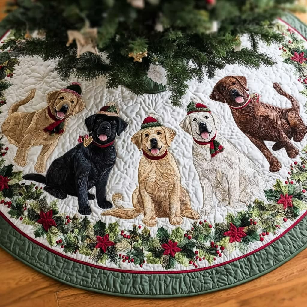 Labrador Retriever Quilted Christmas Tree Skirt Cute XmasTree Surround For Dog Lovers