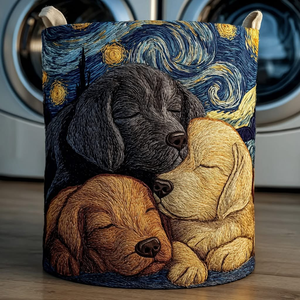 Labrador Sleeping Quilted Laundry Basket Starry Night Inspired Laundry Hamper Dog Lovers Gifts