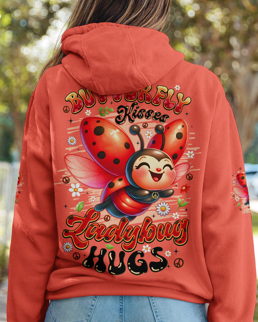 Ladybug Butterfly Kisses And Ladybug Hugs Hoodie Clothing Funny Gift For Sisters - Image 2