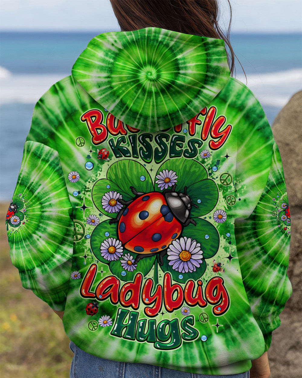 Ladybug Butterfly Kisses And Ladybug Hugs Tie Dye Hoodie Vibrant Colors Gift For Bestie - Image 2