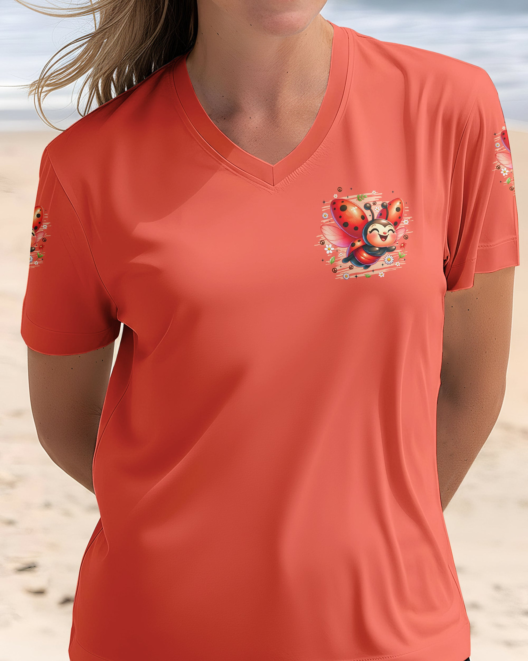 Ladybug Butterfly Kisses And Ladybug Hugs V-Neck T-Shirt Clothing Gifts Ideas - Image 2