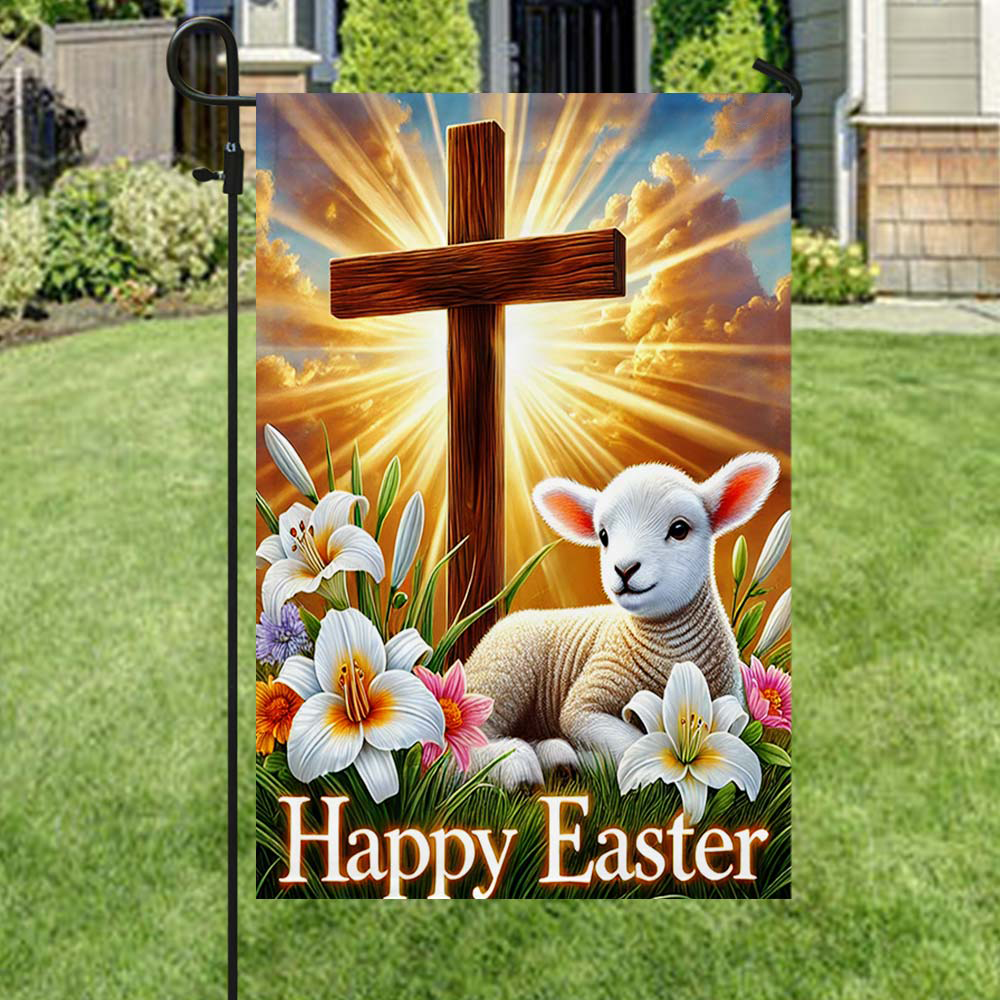 Lamb Christian Cross Happy Easter Flag Christian Cross Decor Flag Gift For Dad