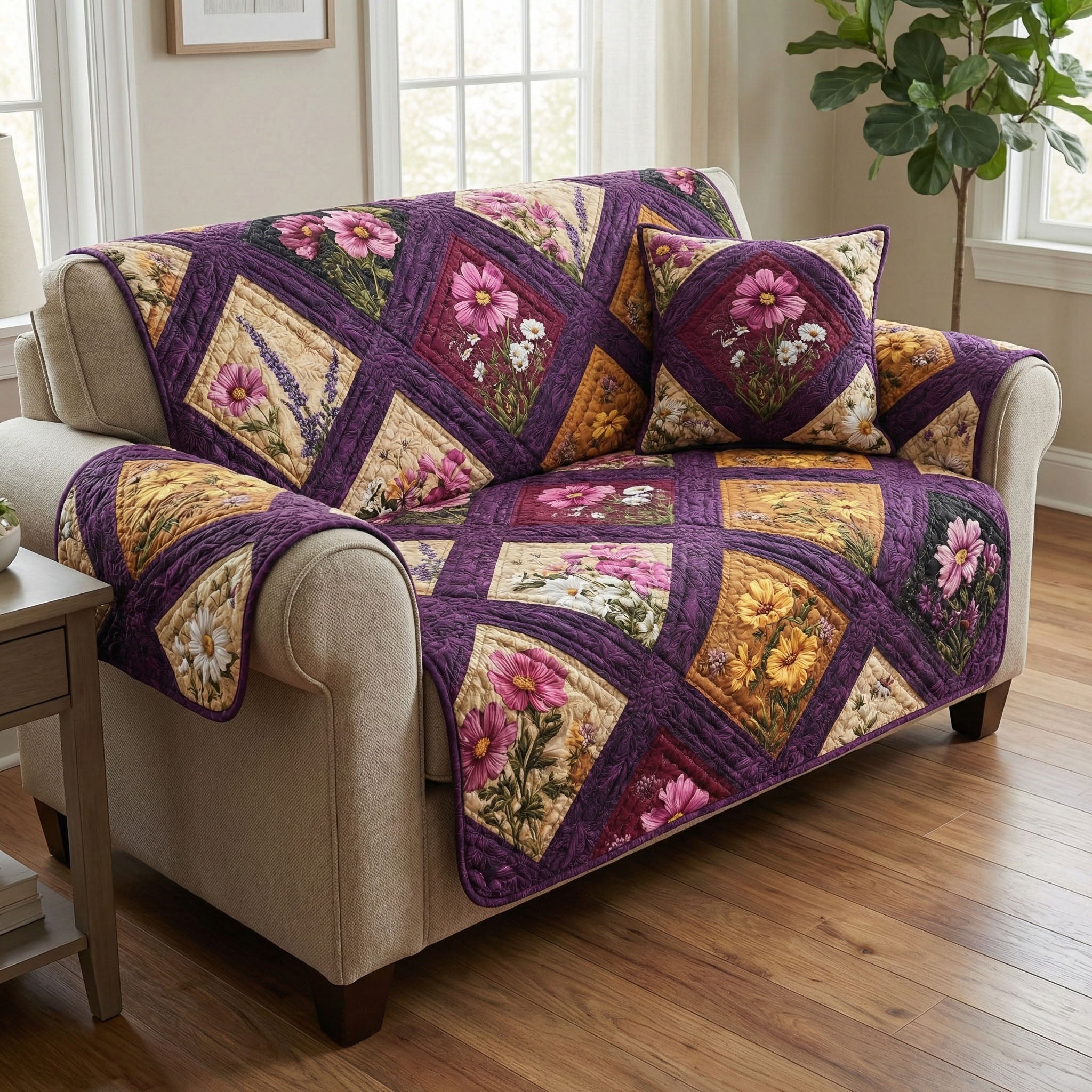 Lavender Meadow Quilted Sofa Cover Sofa Seat Covers Special Gifts For Him Her