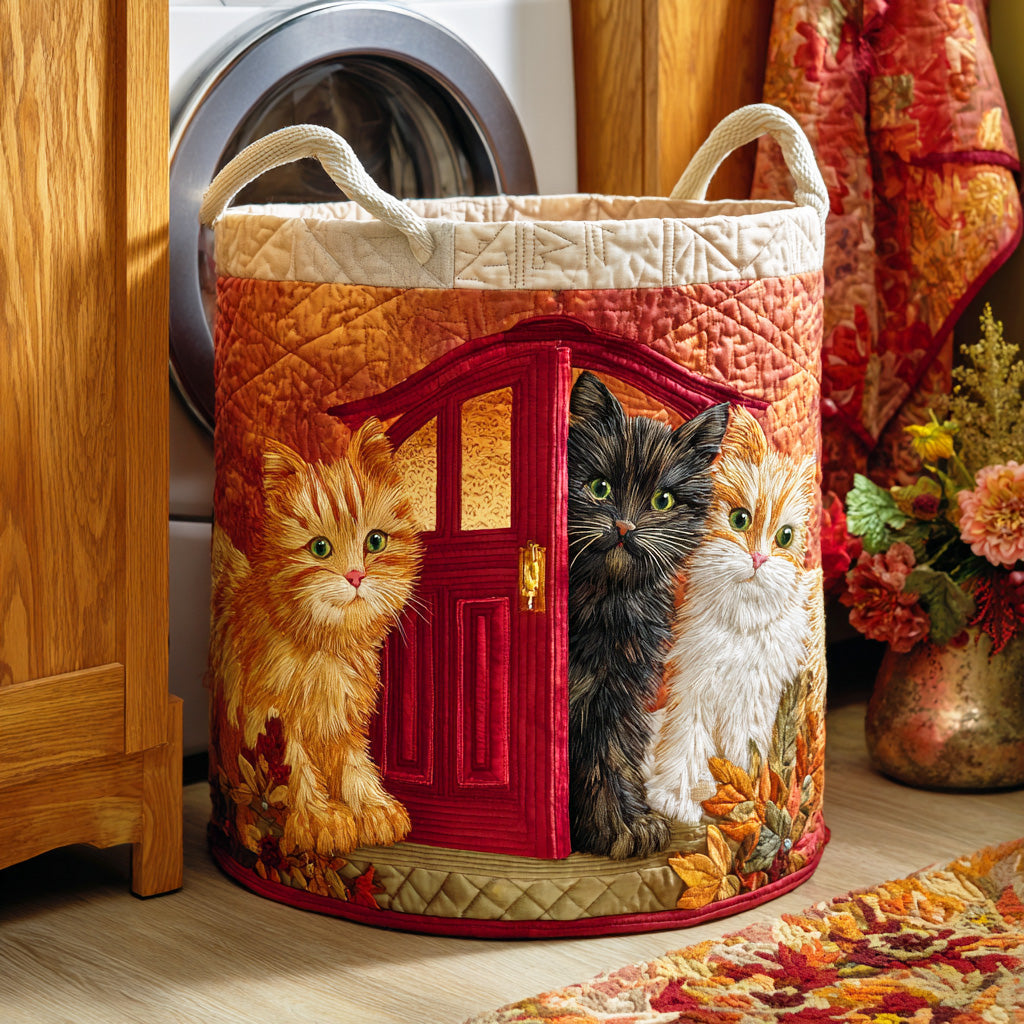 Lazy Sunshine Cat Quilted Laundry Basket Useful Quilted Basket Gift That Blends Style and Function