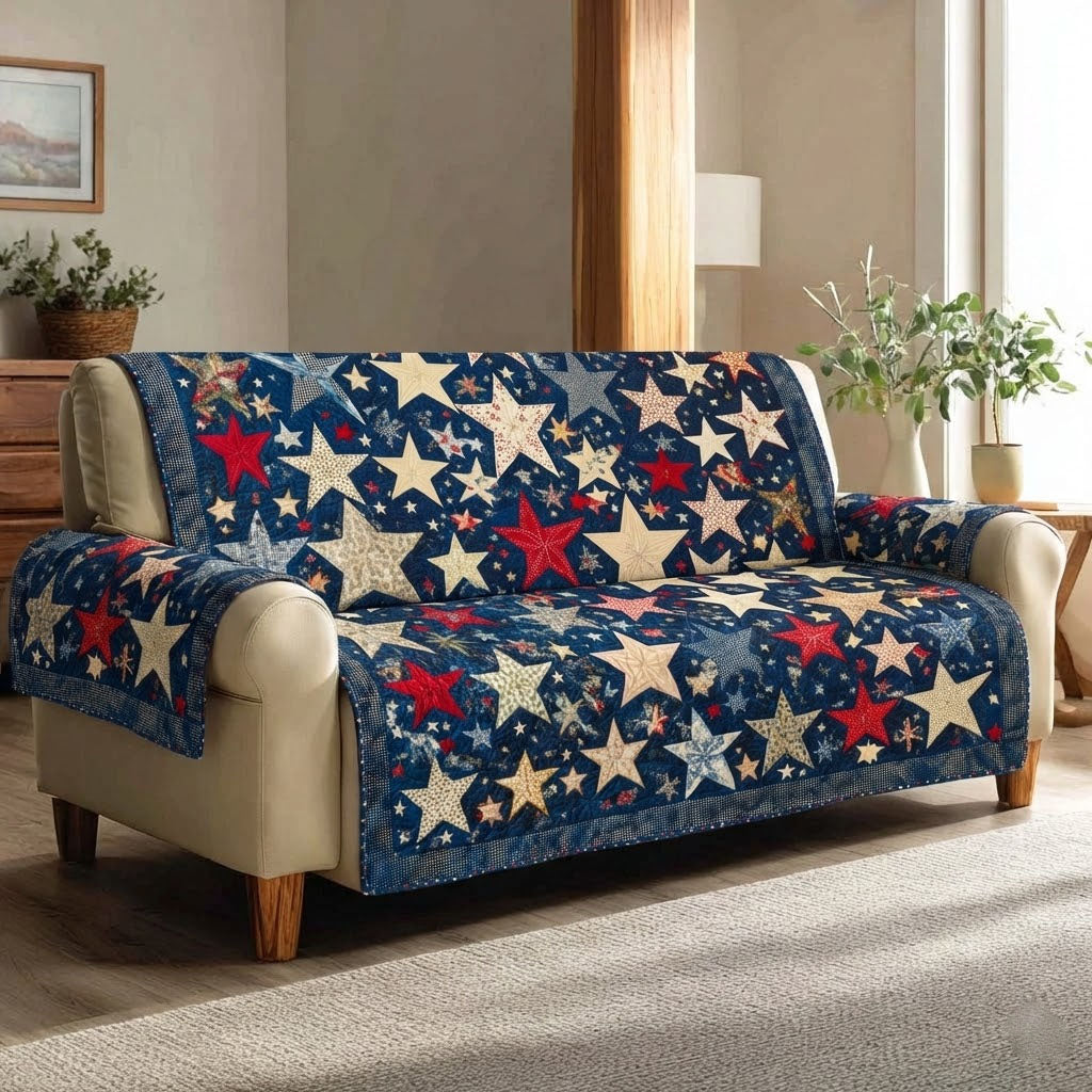 Liberty Patch Quilted Sofa Cover Large Couch Cover Patriotic Gifts For Dad