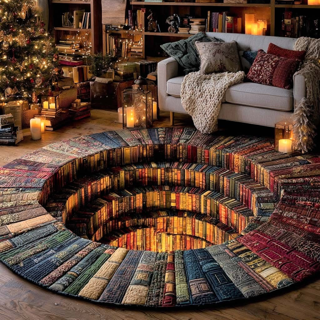 Library Book Story Circle Quilted Round Mat Living Room Decor Cool Gifts For Book Lovers