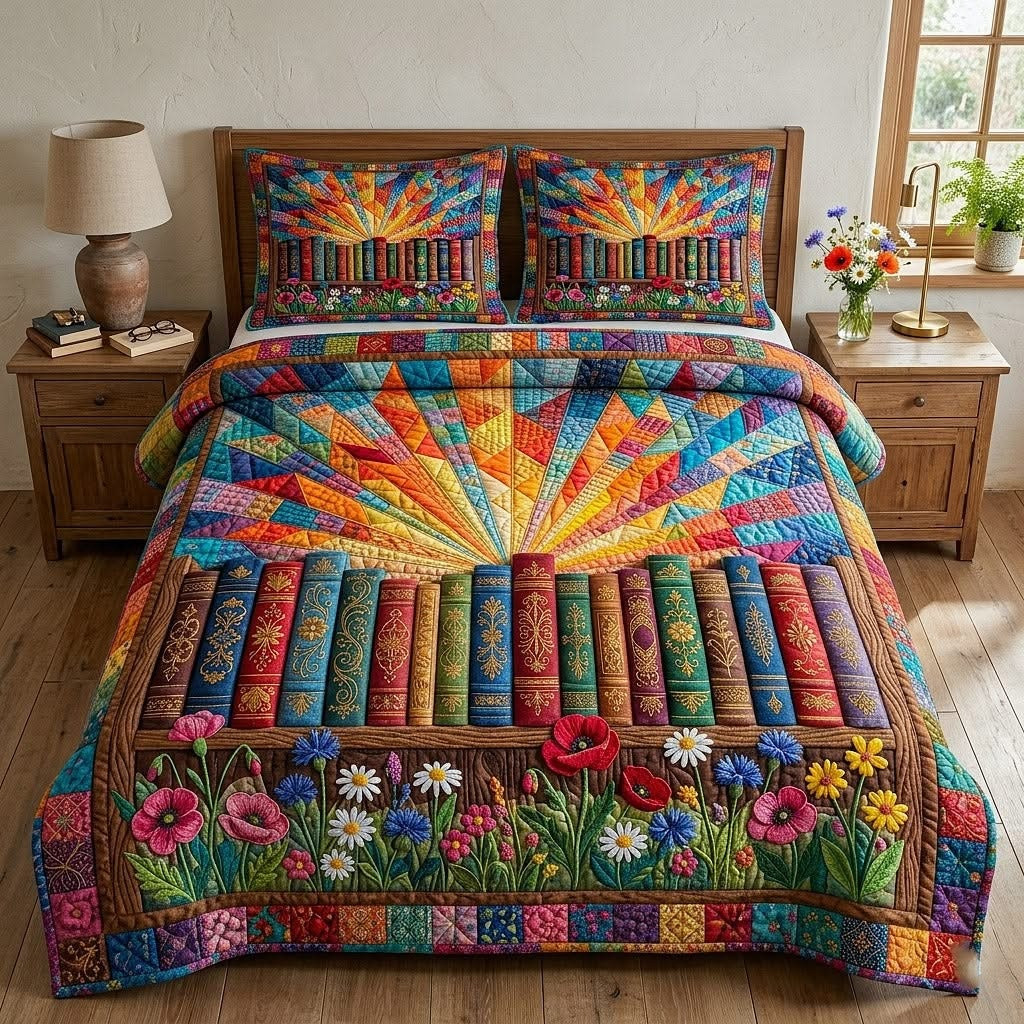Library Nook Quilted Bedding Set Vibrant Floral Duvet Cover Bedspread Set Gifts For Mom