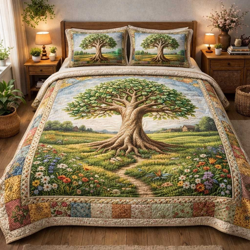 Life Roots Quilted Bedding Set Tree Of Life Duvet Cover Sets Gifts Ideas For Grandma