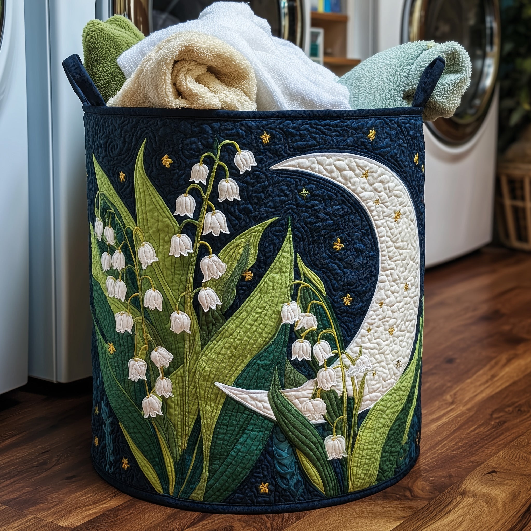 Lily Of The Valley Quilted Laundry Basket Fabric Clothes Basket Best Unique Gift For Mom