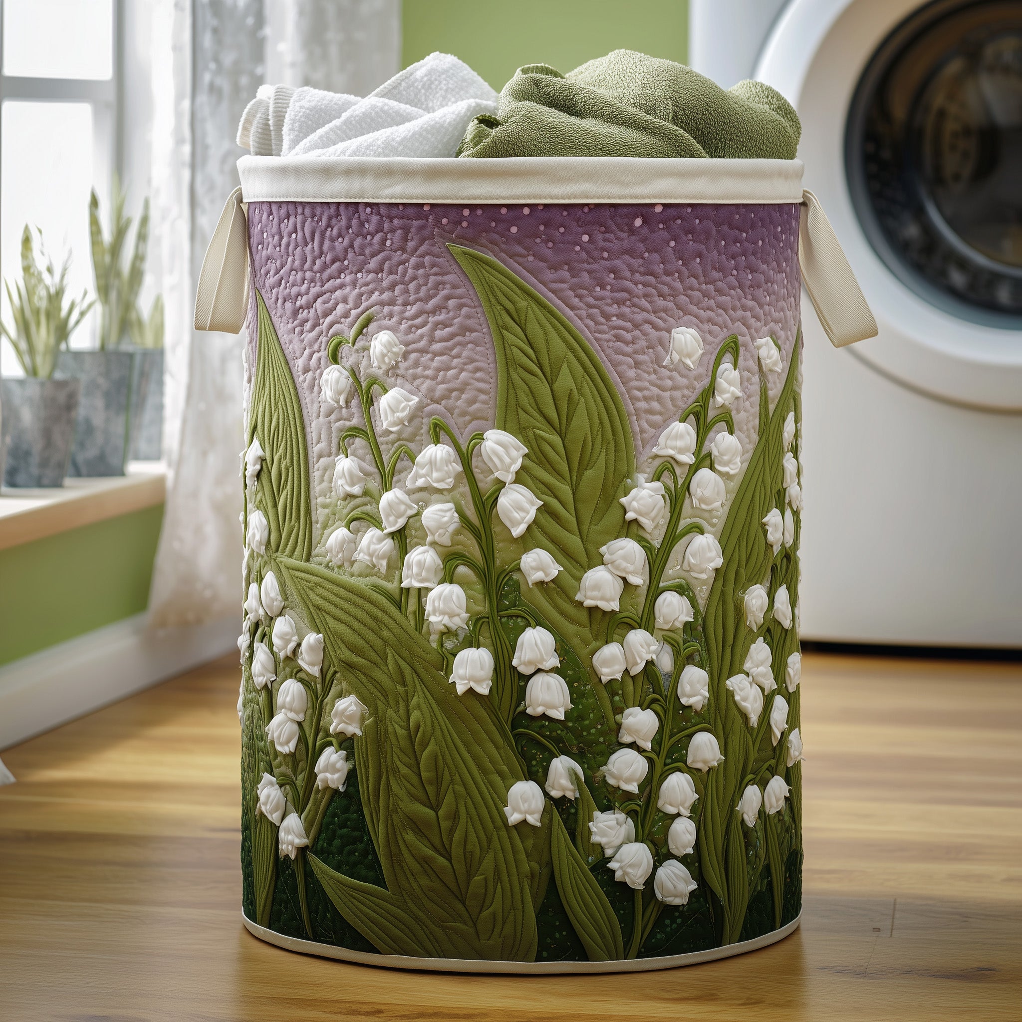 Lily Of The Valley Quilted Laundry Basket Fabric Clothes Basket Perfect Gift For Flower Supporters