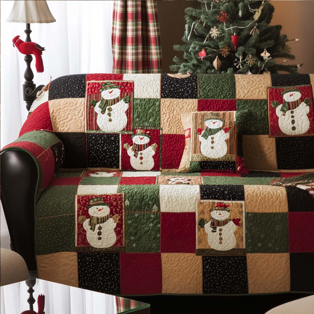 Little Merriment Quilted Sofa Cover Holiday Living Room Decor Best Family Gifts