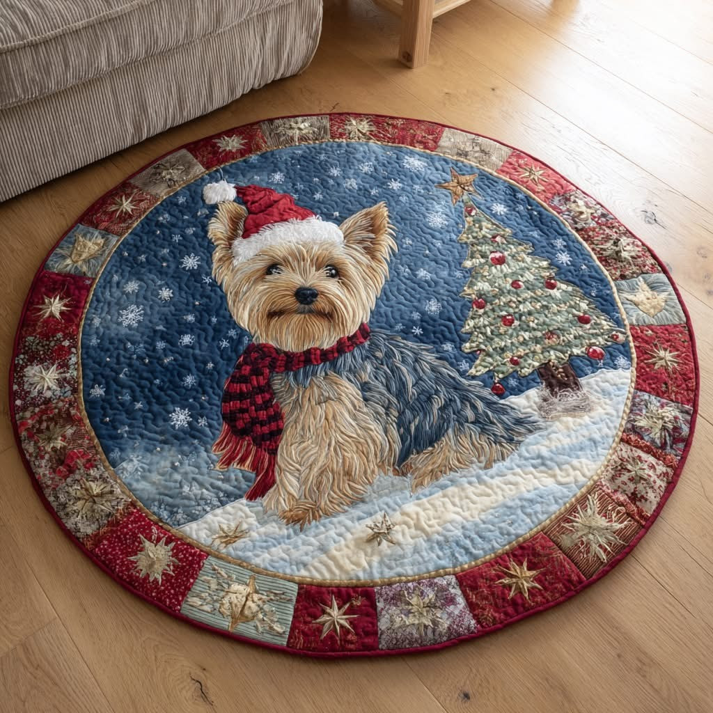 Little Yorkie Christmas quilt round mat Xmas Living Room Decor Gifts For Dog Lovers