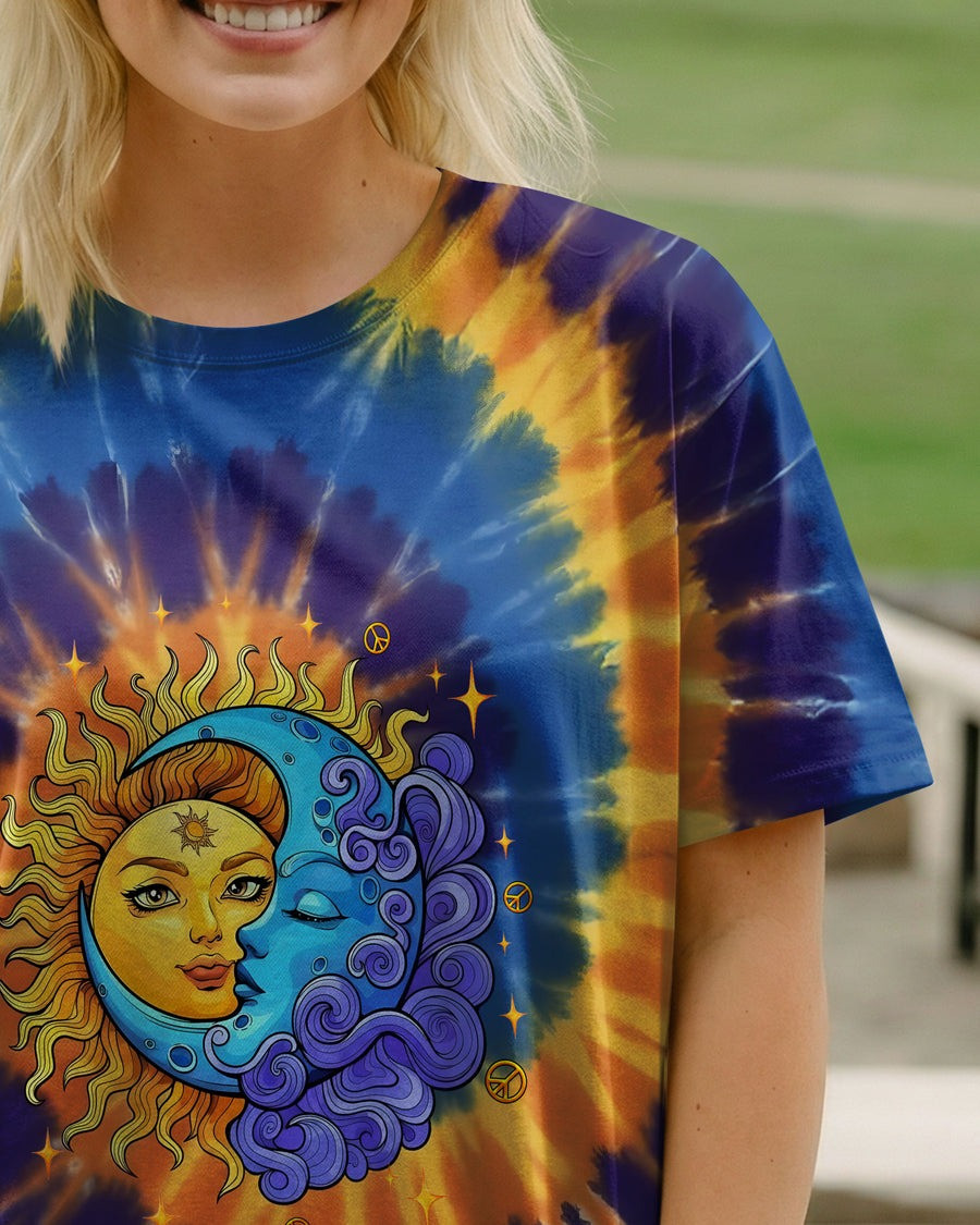 Live By The Sun Feel By The Moon Tie Dye Shirt Hippie Groovy Apparel Gifts For Women