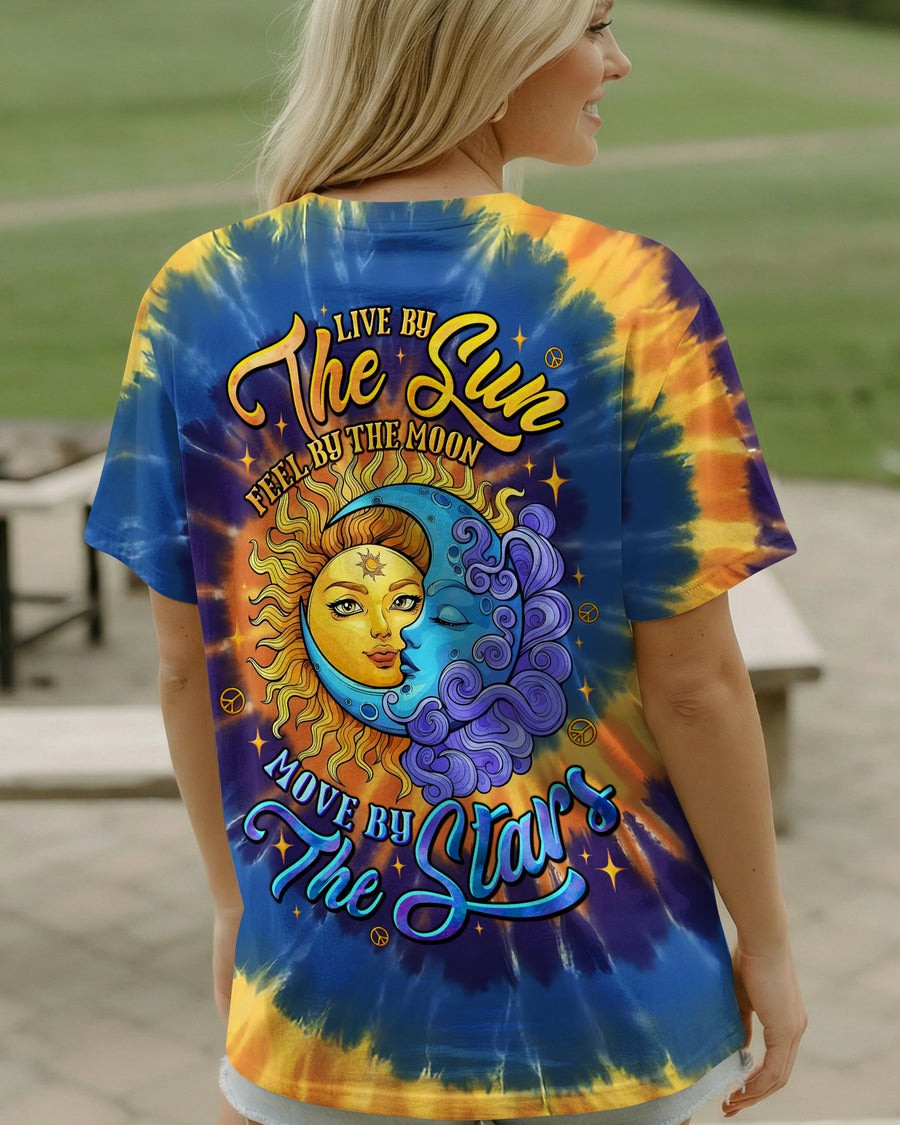 Live By The Sun Feel By The Moon Tie Dye Shirt Hippie Groovy Apparel Gifts For Women - Image 2