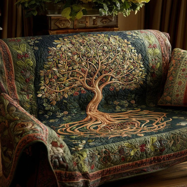 Living Roots Quilted Sofa Cover Nature Botanical Furniture Protector Best Home Decor Gift Ideas