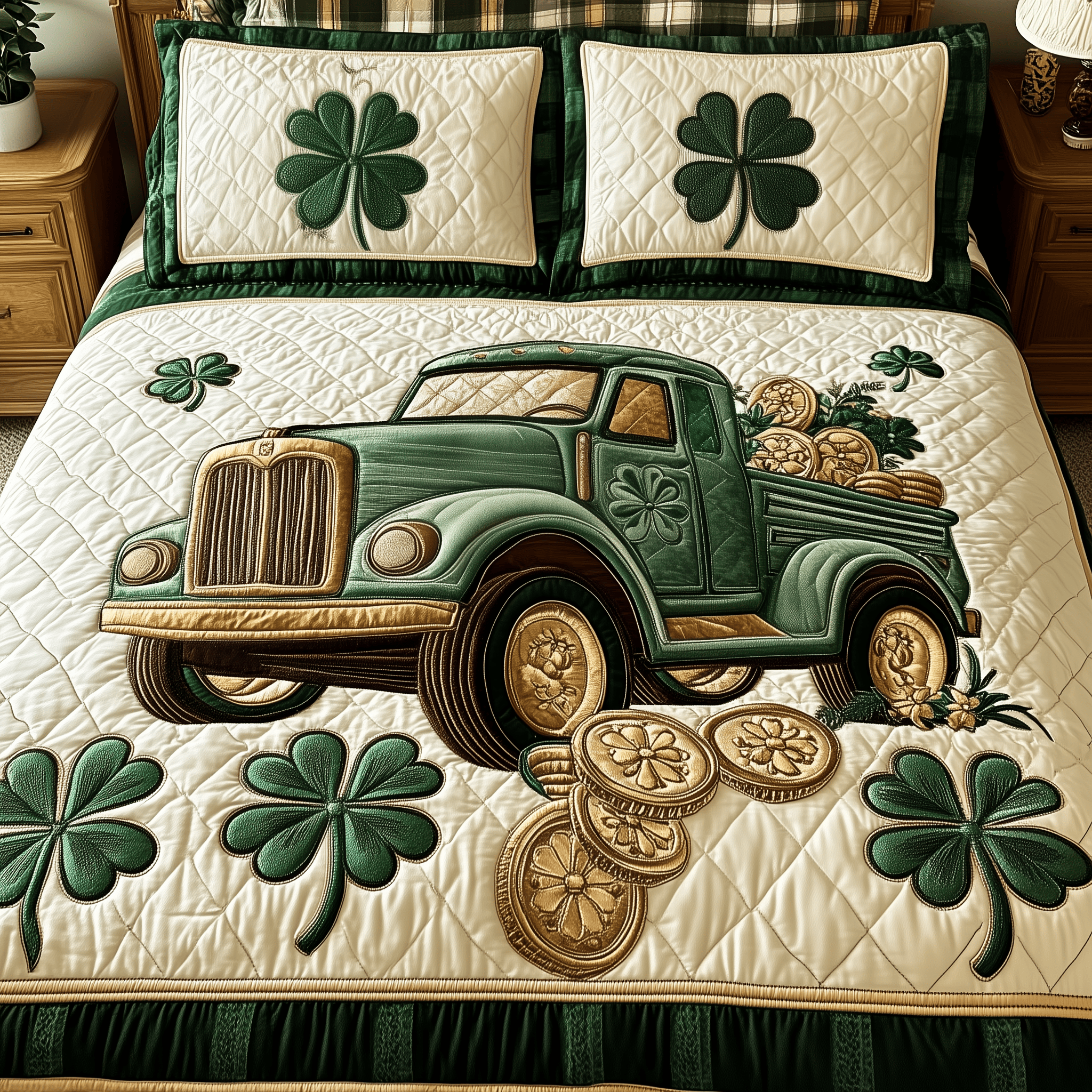 Loads Of Luck Quilted Bedding Set St Patrick's Day Duvet Cover Irish Presents