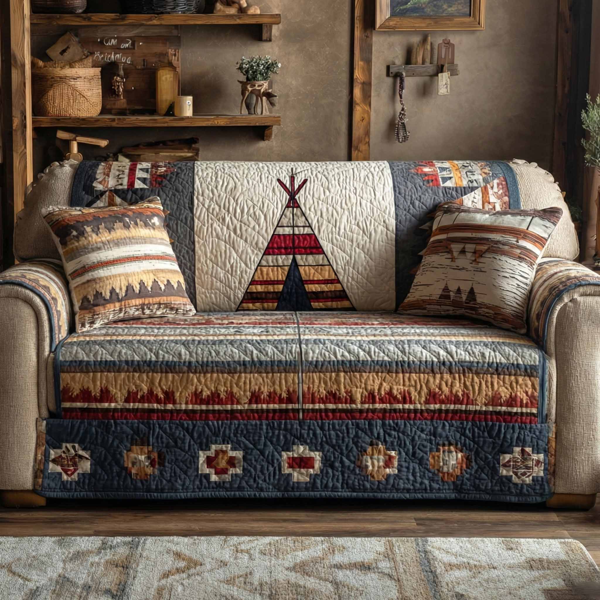 Lodge Weave Quilted Sofa Cover Large Couch Cover Native American Themed Gifts