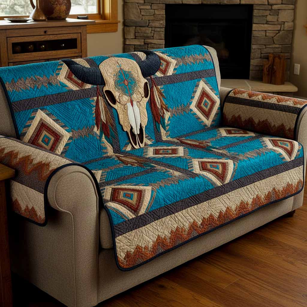 Lone Skull Quilted Sofa Cover Sofa Protector Cover Native American Gifts Online