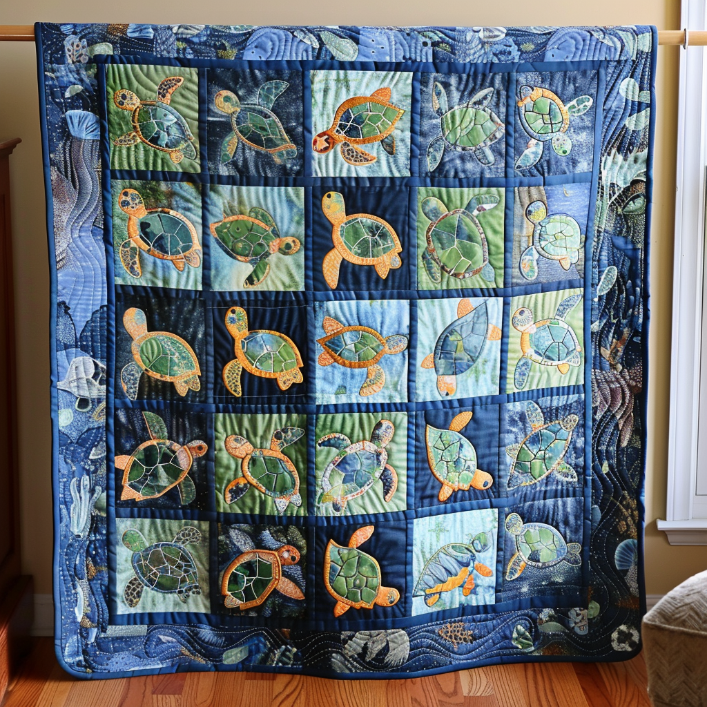 Lovable Turtles Quilted Blanket Bedroom Room Decor Unique Gifts For Turtle Lovers