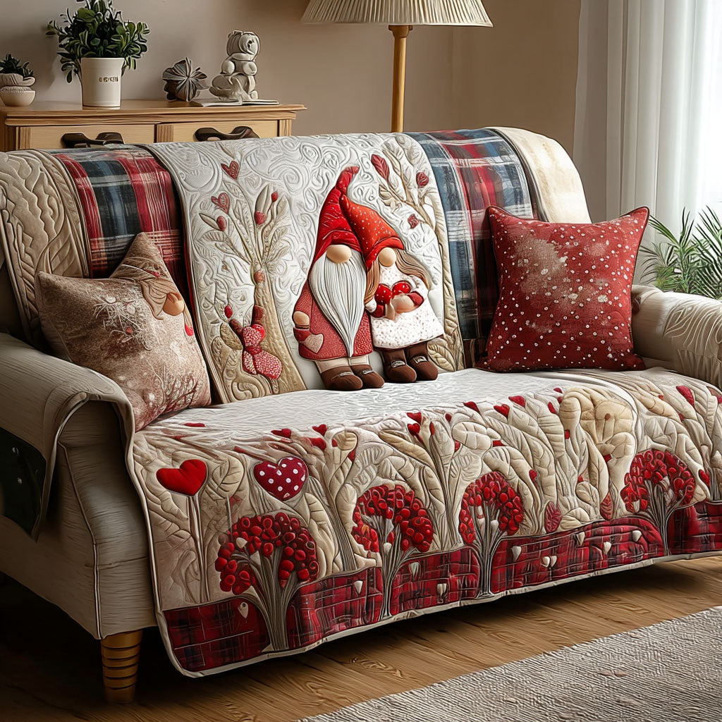 Love Gnomes Quilted Sofa Cover Sofa Cover Set Valentine Day Gifts For Friends