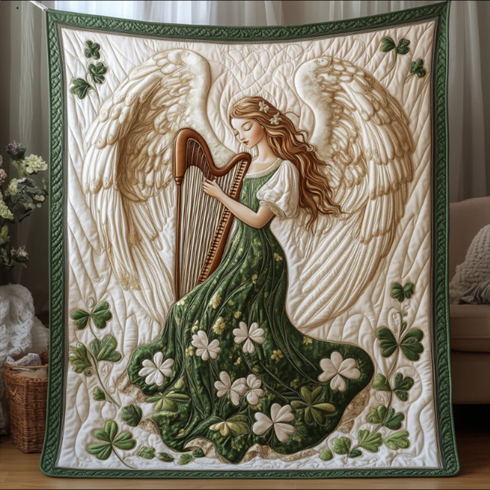 Lucky Anglel Patrick's Day Quilt Blanket Best Gift For Irish