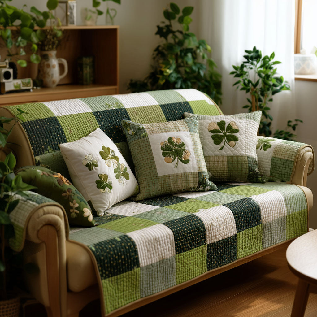 Lucky Green Quilted Sofa Cover Best Slip Cover Sofa Cute St Patrick's Day Ideas