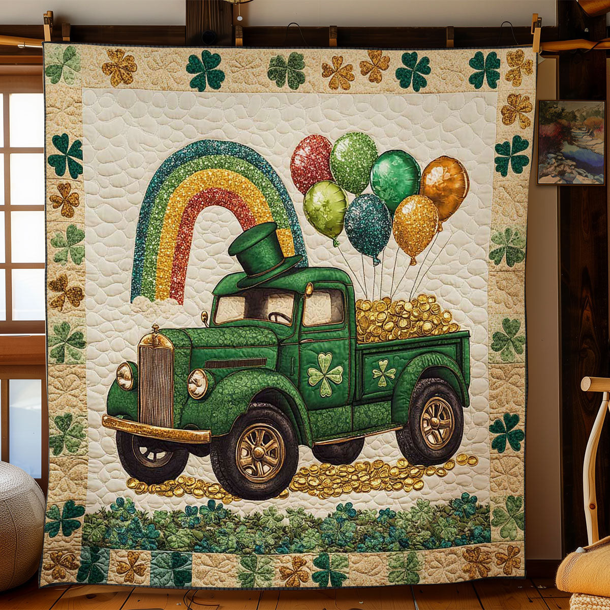 Lucky Green Truck Quilt Blanket Best Throws For Sofas Blanket St Patrick'S Day Present Ideas
