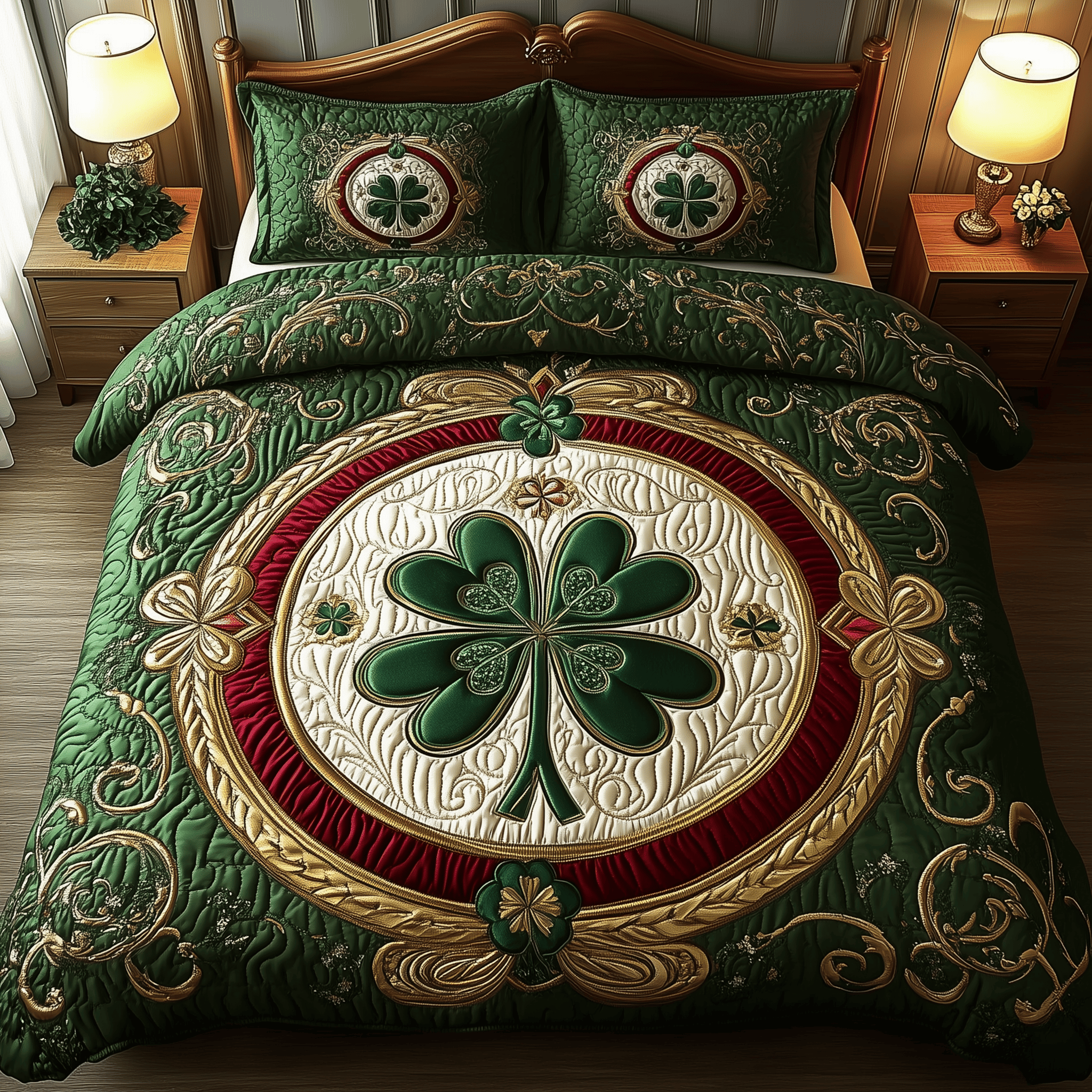 Lucky Irish Shamrock Quilted Bedding Set St Patricks Day Art Ideas