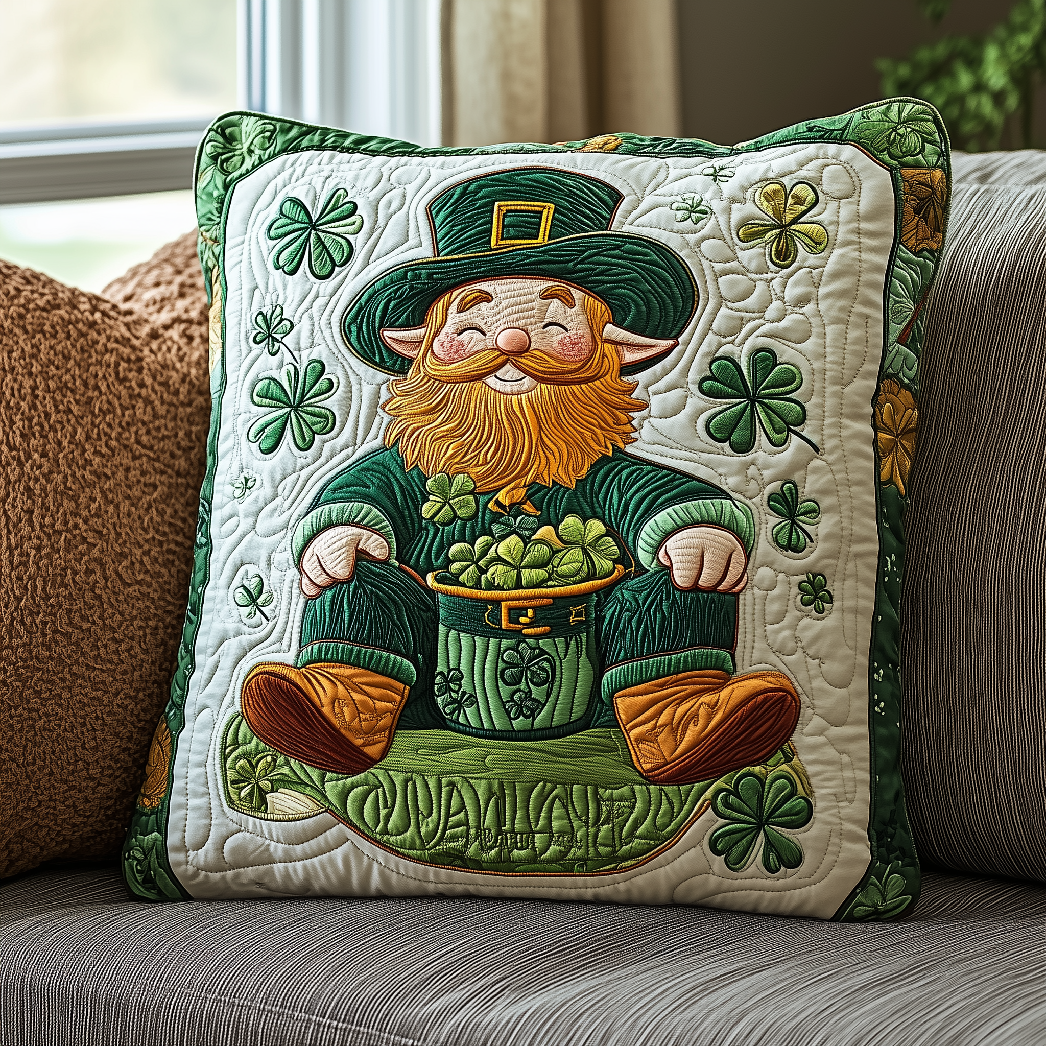 Lucky Leprechaun Quilted Pillow Case Decorative Pillow Cover Cute Best St Patrick'S Day Gifts
