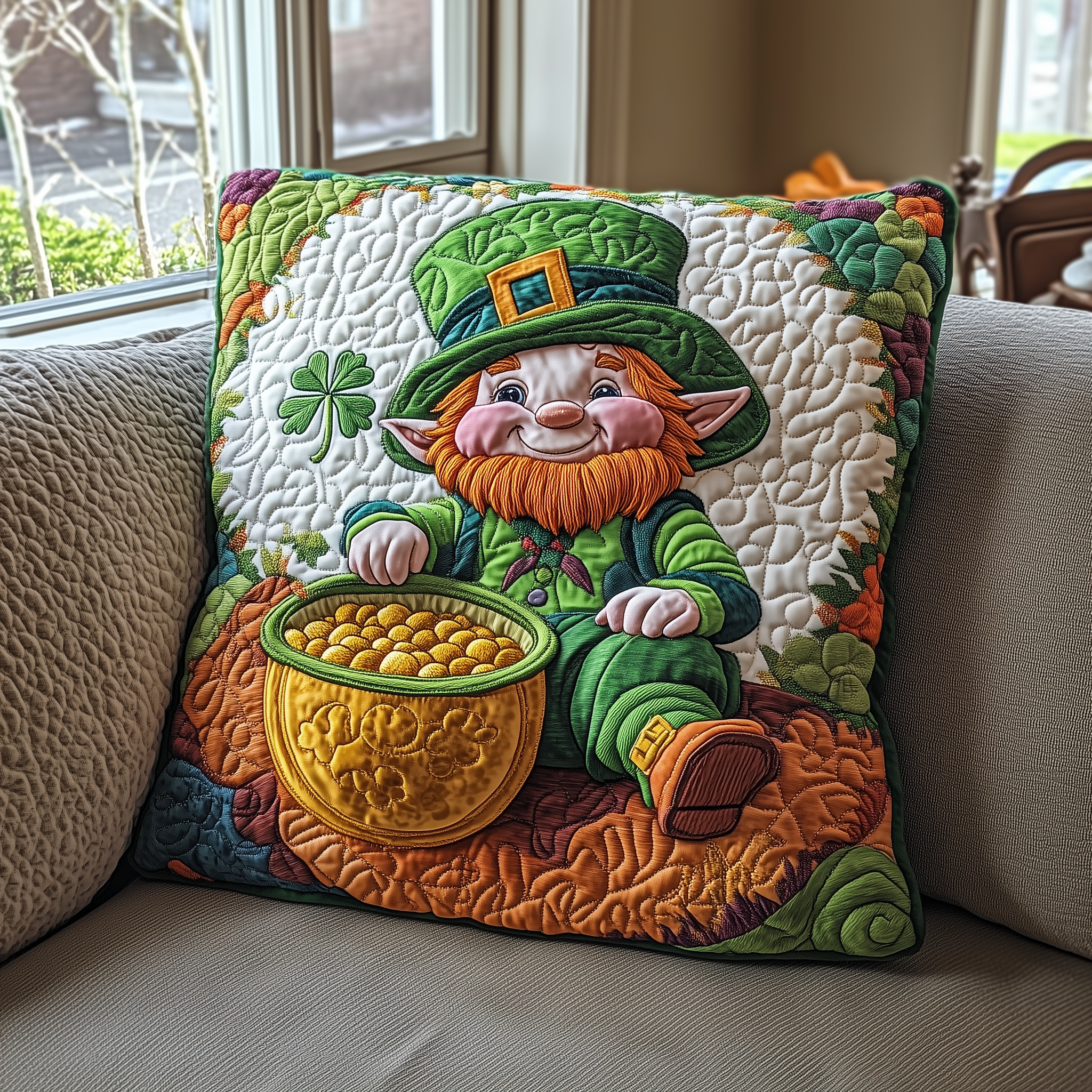 Lucky Leprechaun Quilted Pillow Case Decorative Pillow Cover Cute Cute St Patricks Day Gifts