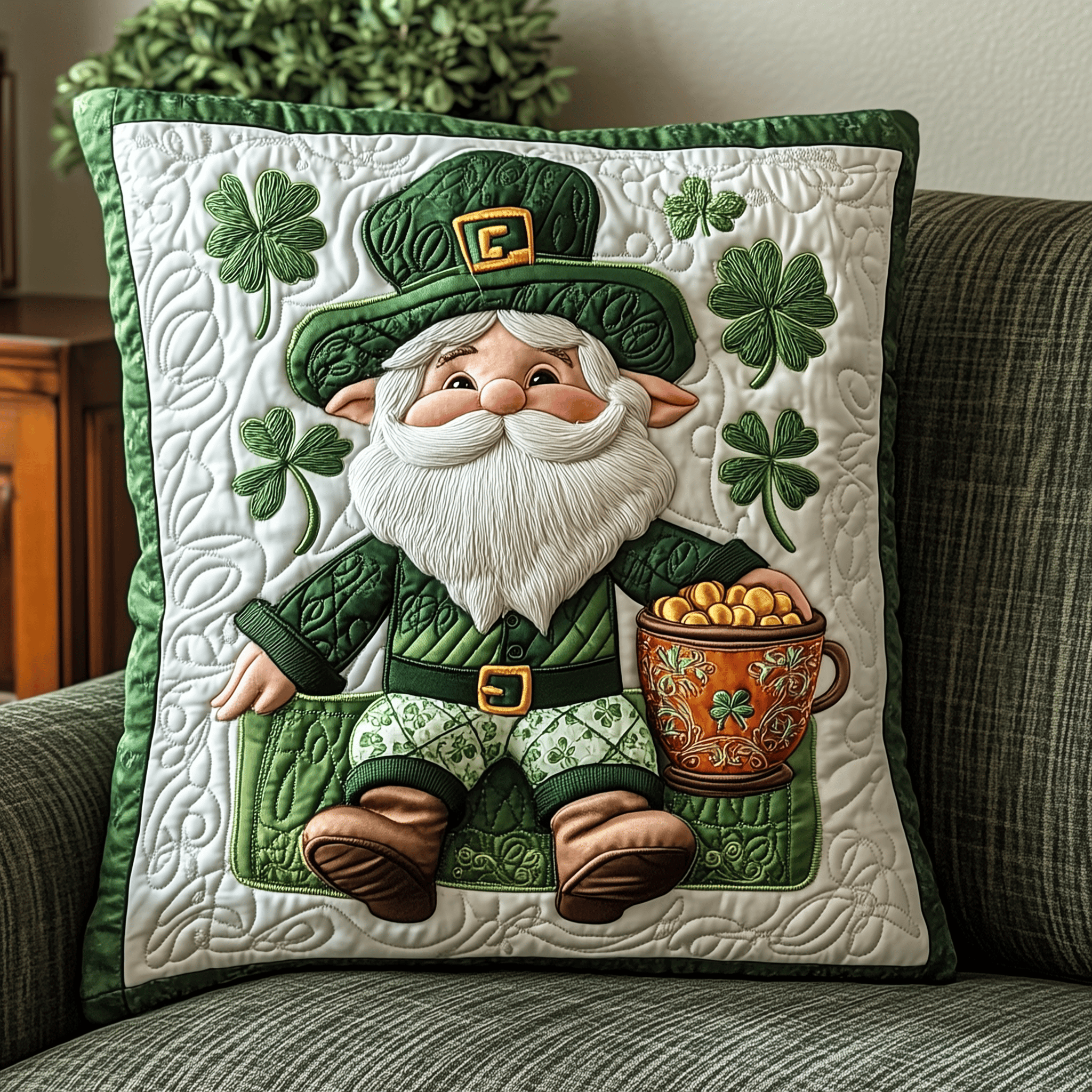 Lucky Leprechaun Quilted Pillow Case Decorative Pillow Cover Cute Unique St Patrick'S Day Gifts