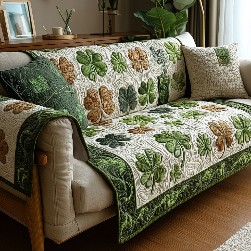Lucky Meadow Quilted Sofa Cover Couch Covers For Couches Cool St Patricks Day Gifts