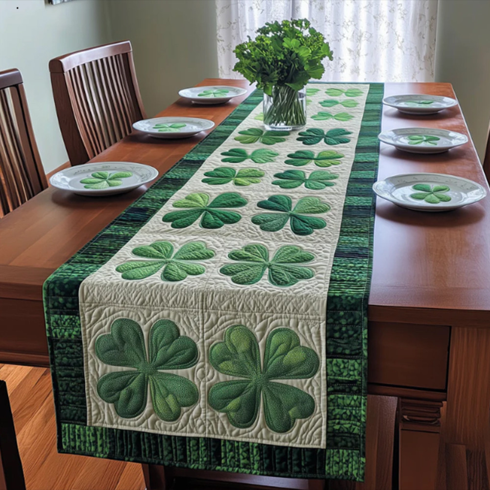 Lucky Shamrock St Patrick's Day Quilt Table Runner Unique Idea Gift For Irish