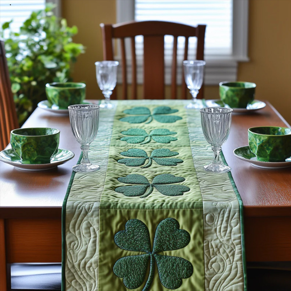 Lucky Shamrock St Patrick's Day Quilt Table Runner Unique Idea Gift Home Decor
