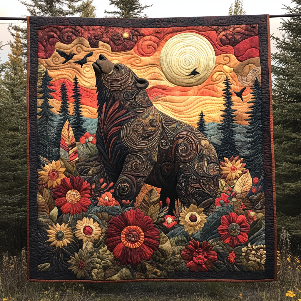 Lunar Sentinel Bear Quilted Blanket Best King Sheet Set Father'sDay Present Ideas