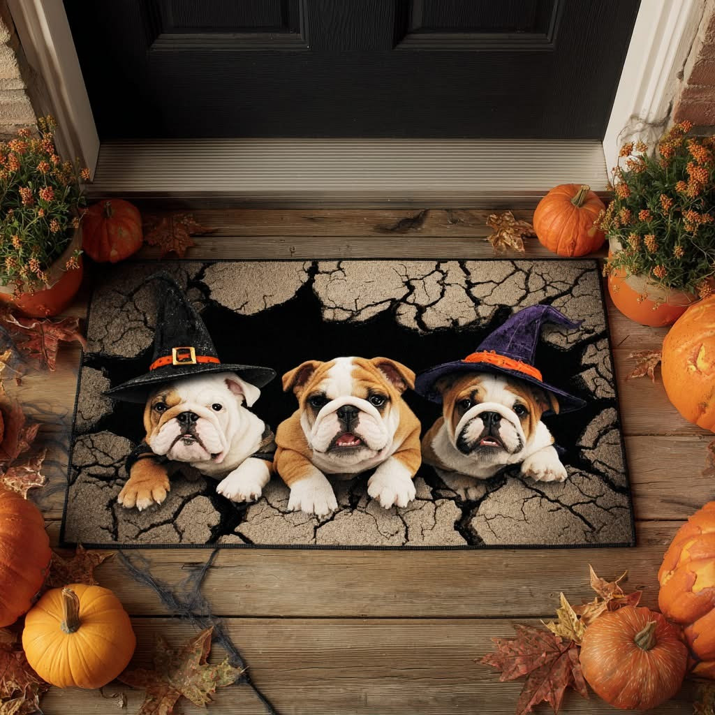 Magic Bulldog Witch Halloween Doormat House Decorations Bulldog Themed Gifts For Him Her